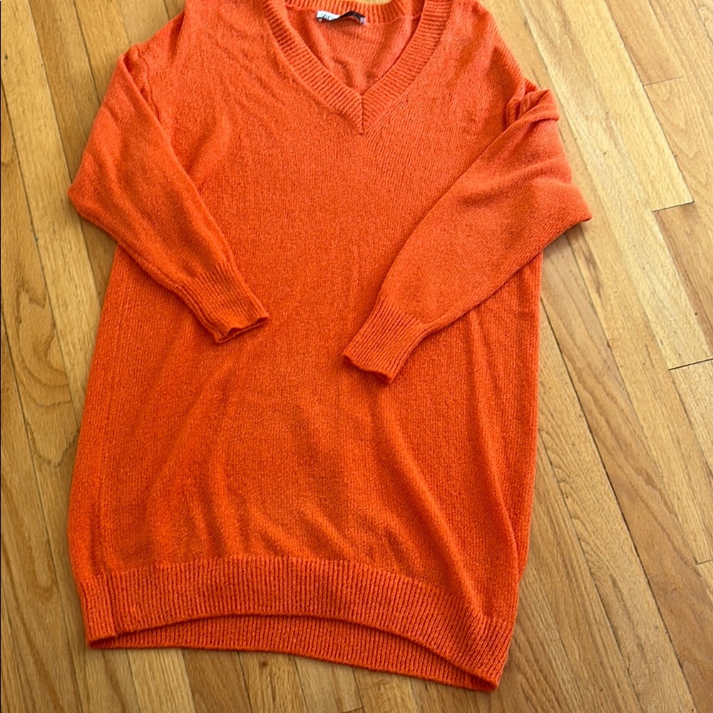 Zara  Vibrant Orange/RedV-Neck Sweater dress